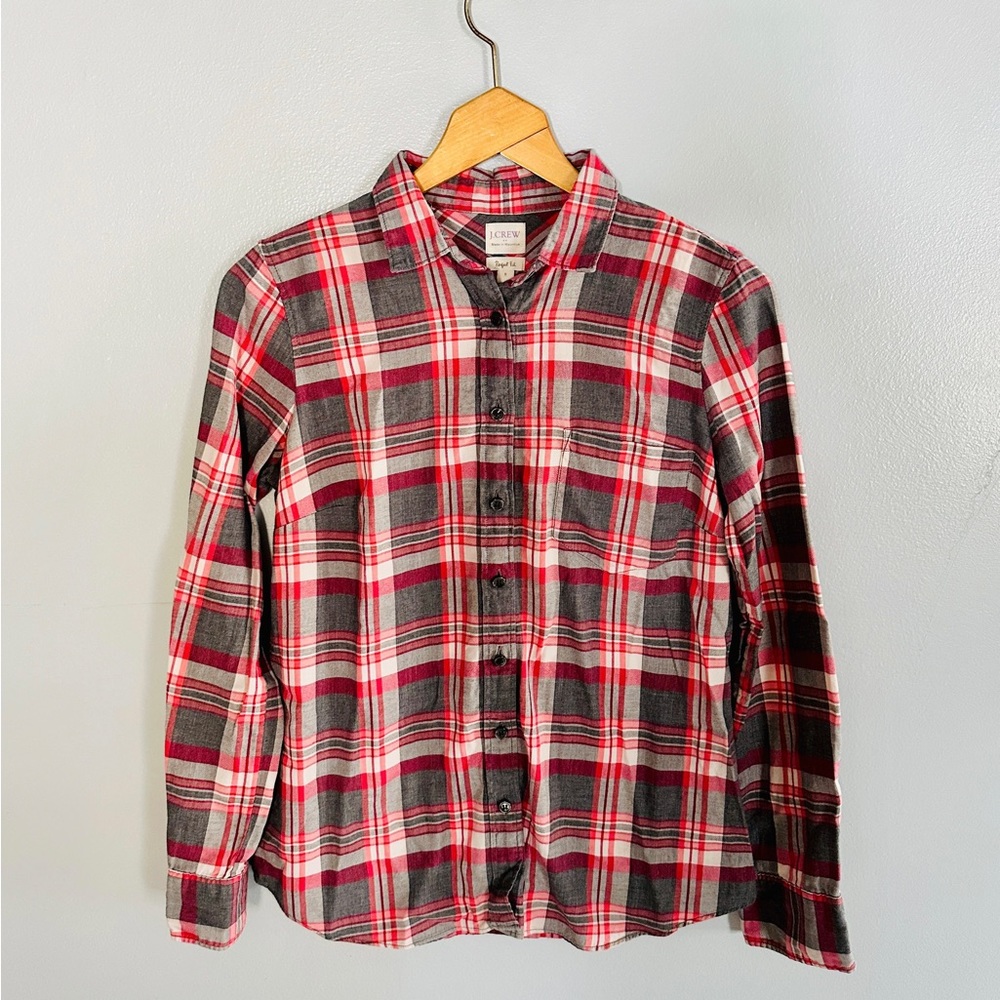 J. Crew Grey And Raspberry Red And Grey Flannel S… - image 1